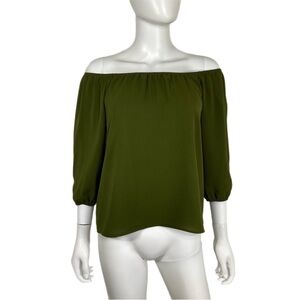 A’gaci Off Shoulder Olive Green Peasant Style Blouse